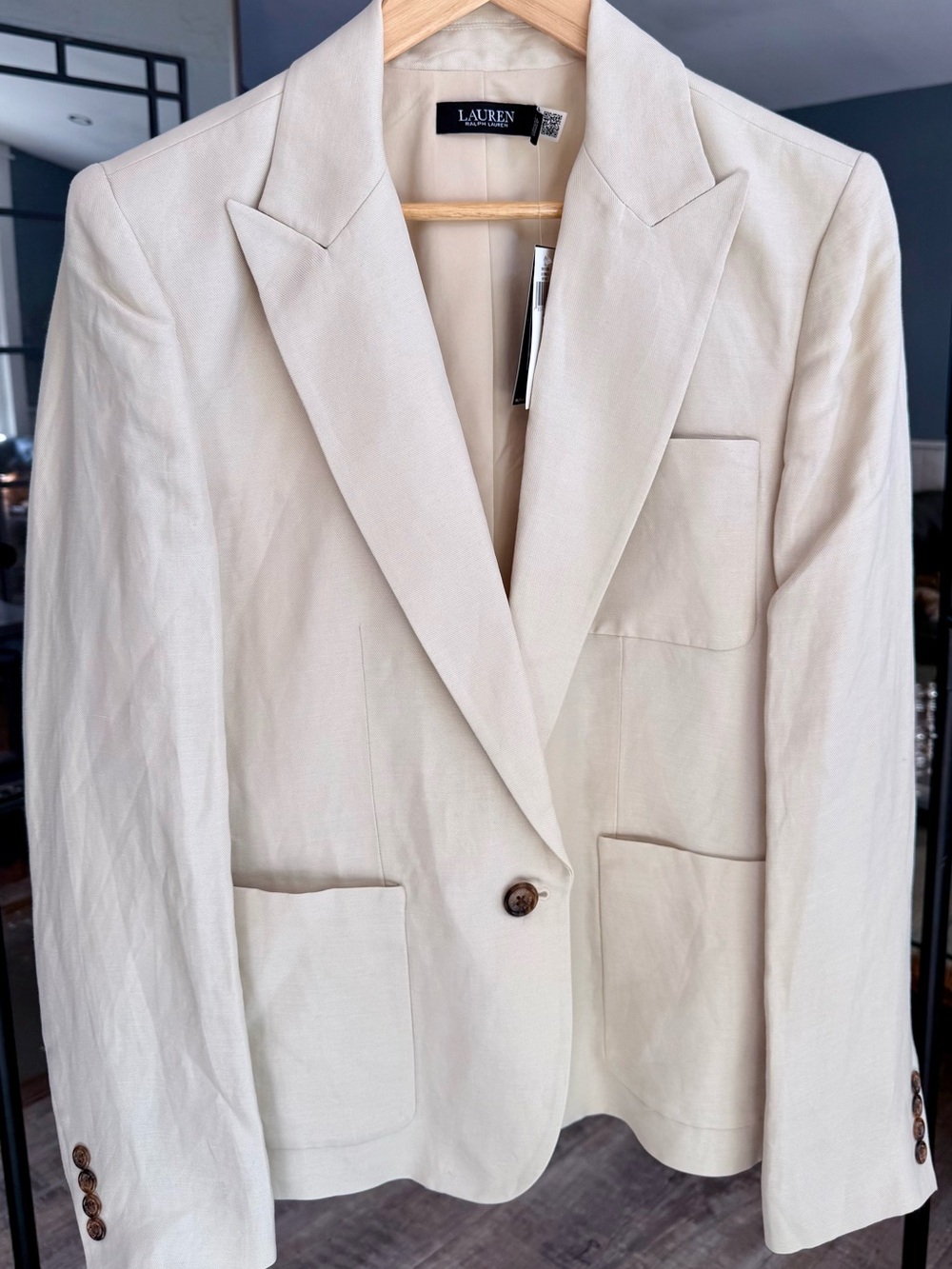 NWT Lauren Ralph Lauren Linen Blend Twill Blazer Ivory 16